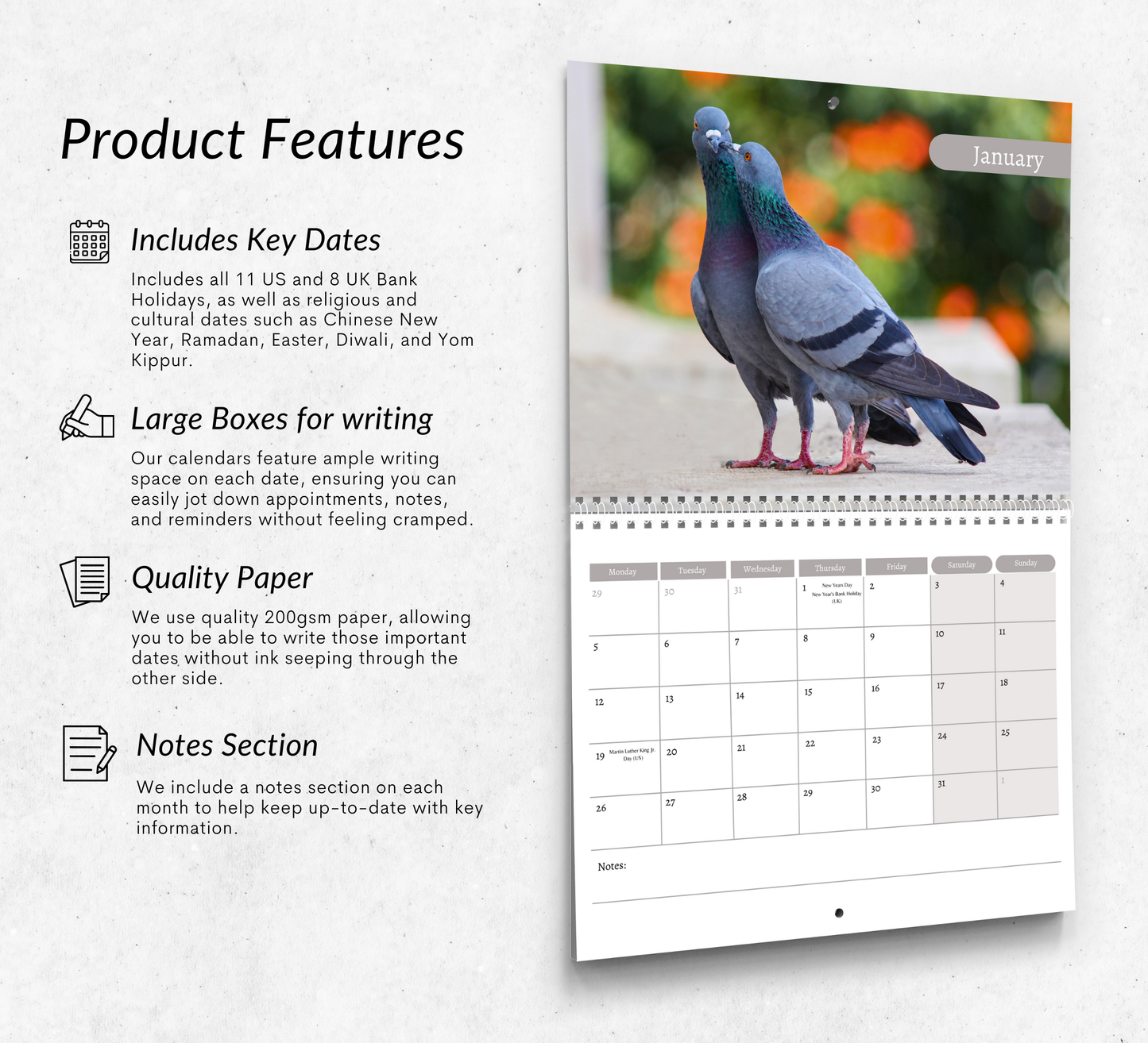 Pigeon Calendar 2026