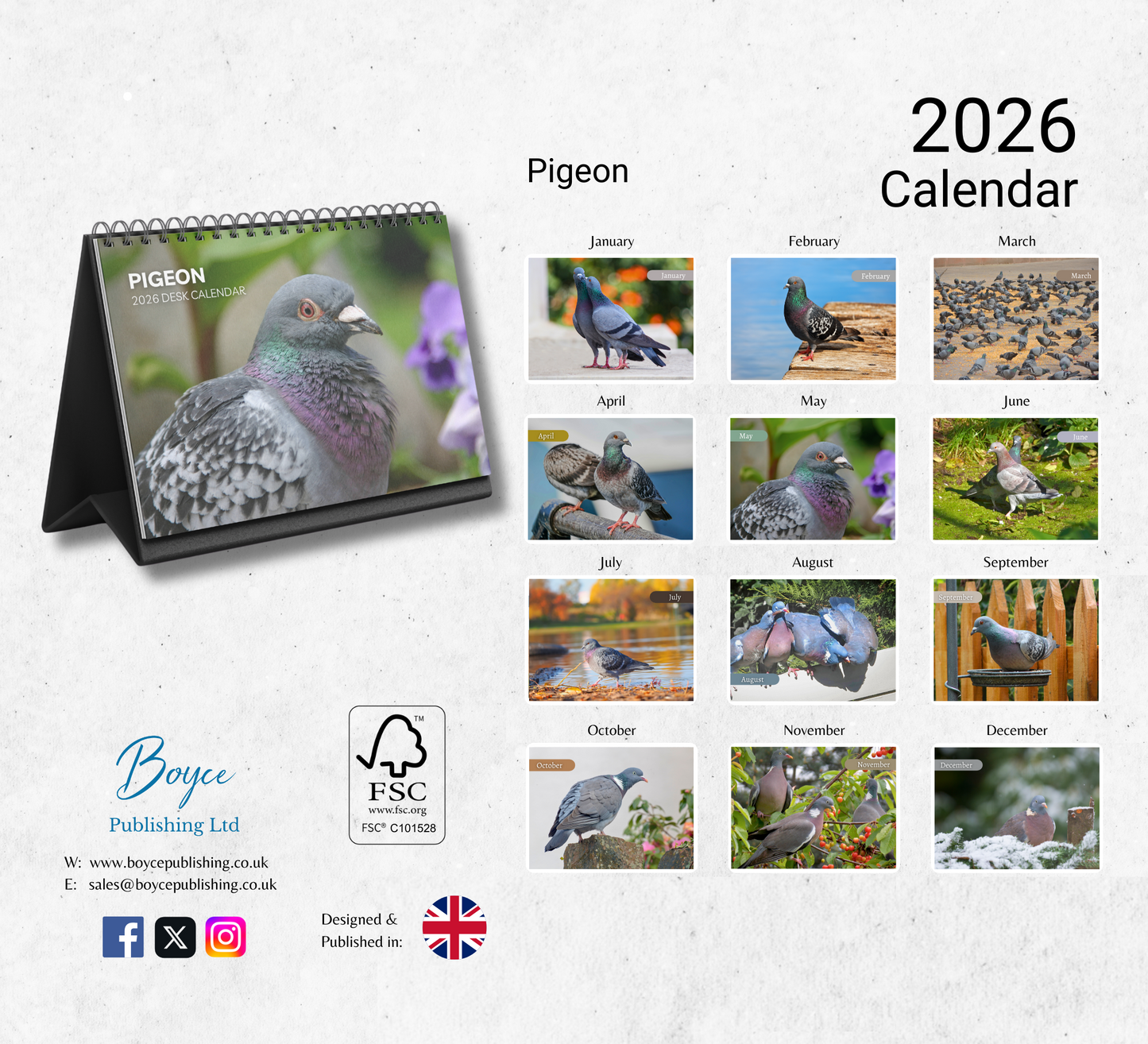 Pigeon Desk Calendar 2026-2027