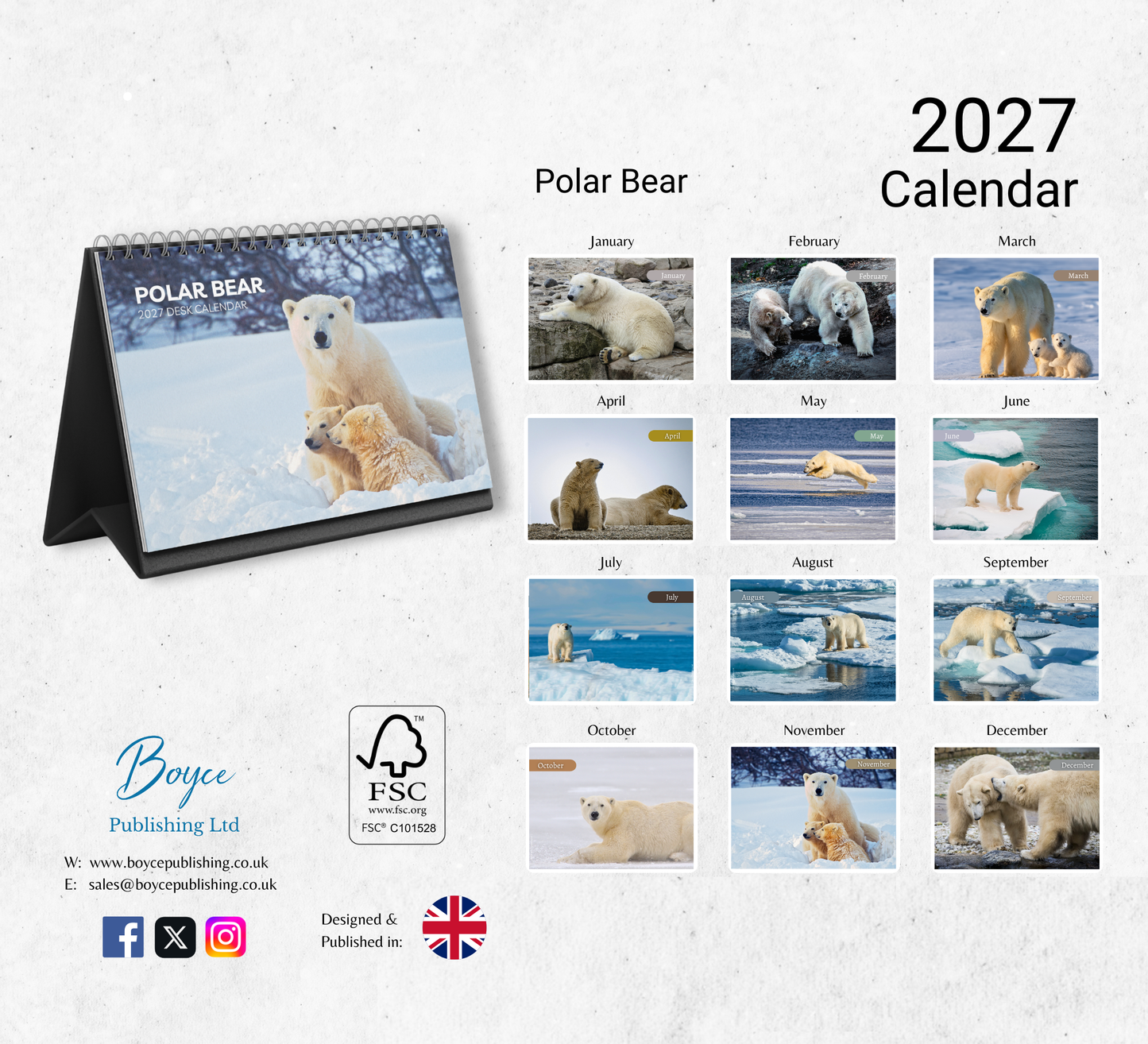 Polar Bear Desk Calendar 2027-2028