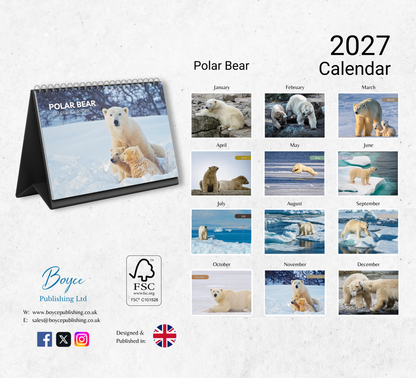 Polar Bear Desk Calendar 2027-2028