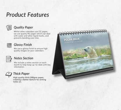 Polar Bear Desk Calendar 2026-2027