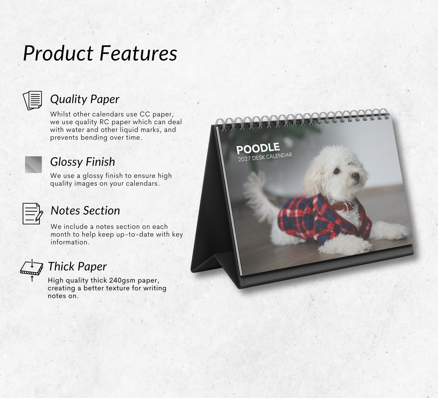 Poodle Desk Calendar 2027-2028