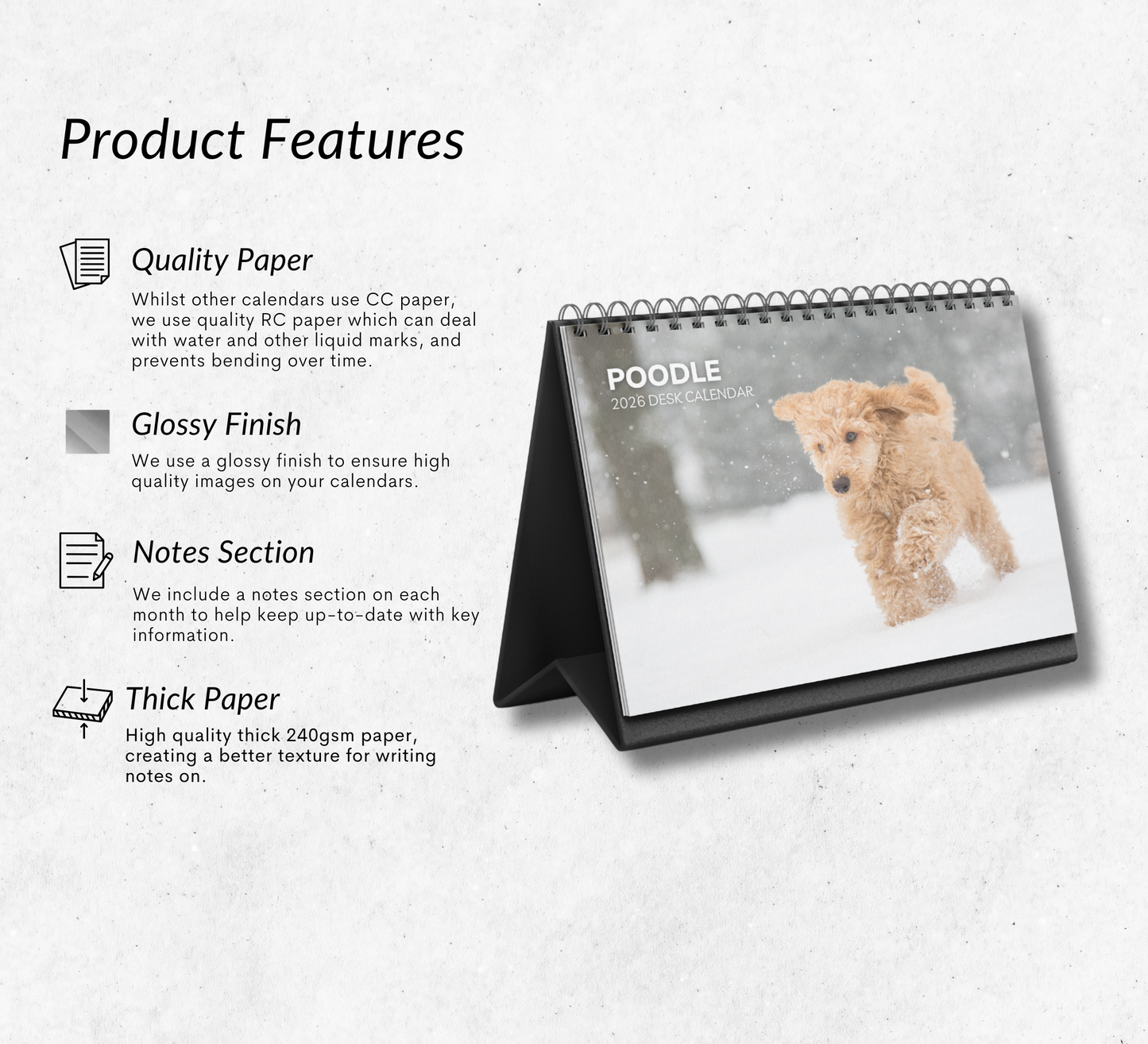 Poodle Desk Calendar 2026-2027
