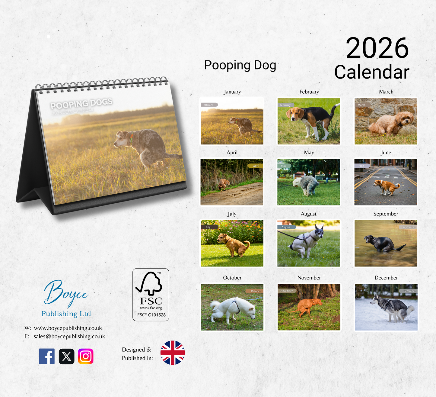 Pooping Dogs Desk Calendar 2026-2027
