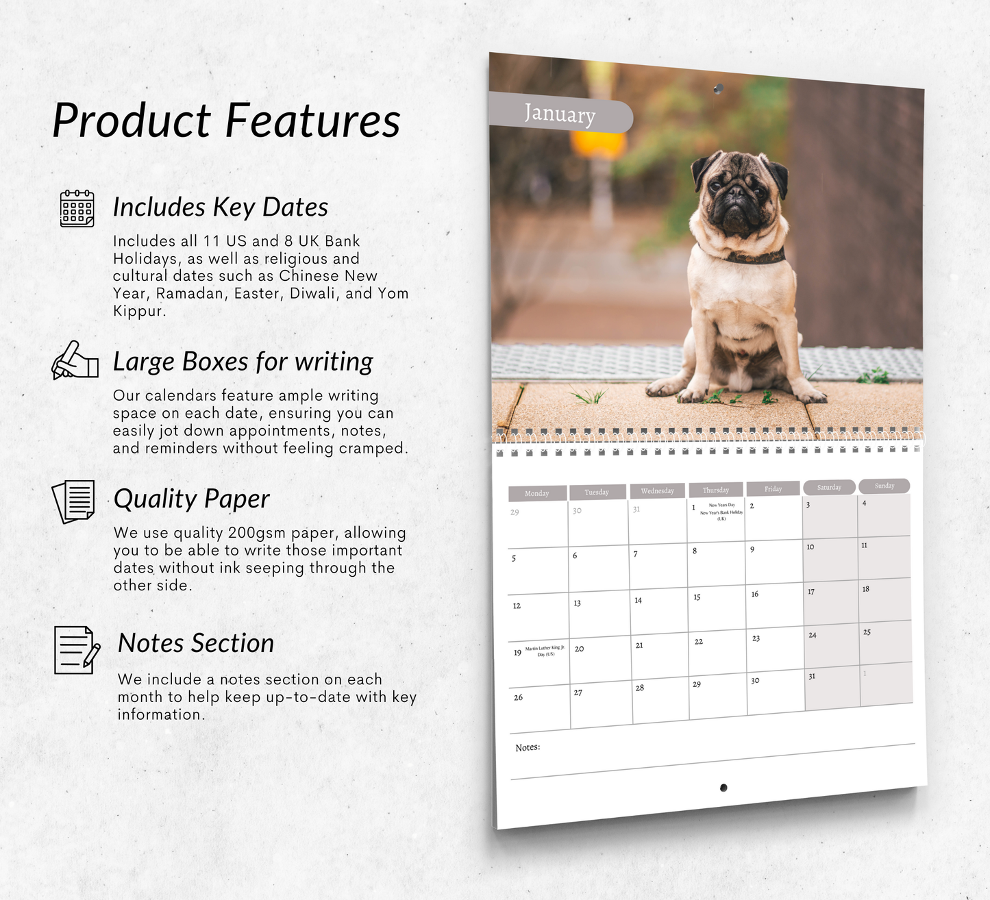 Pug Calendar 2026