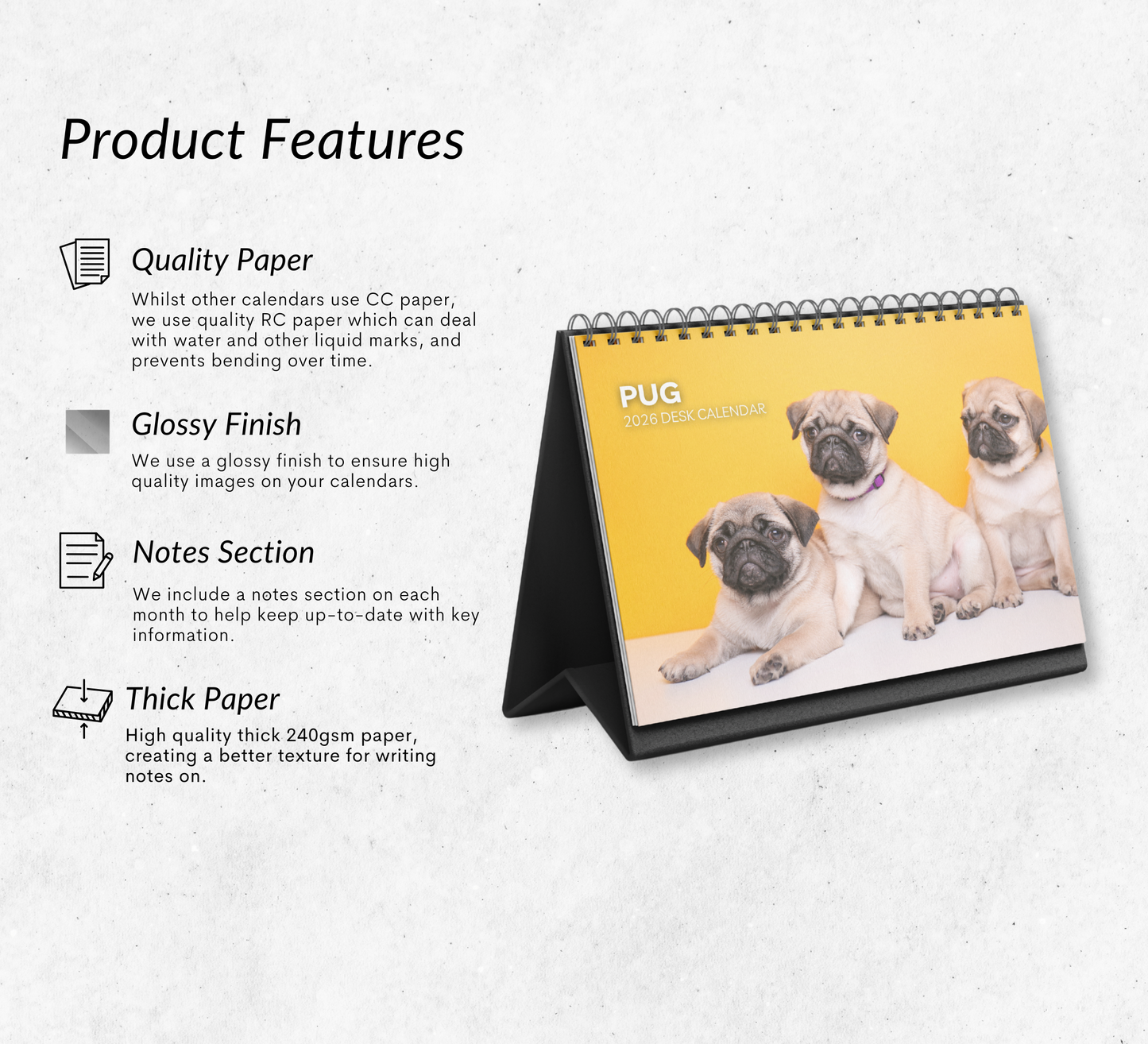 Pug Desk Calendar 2026-2027