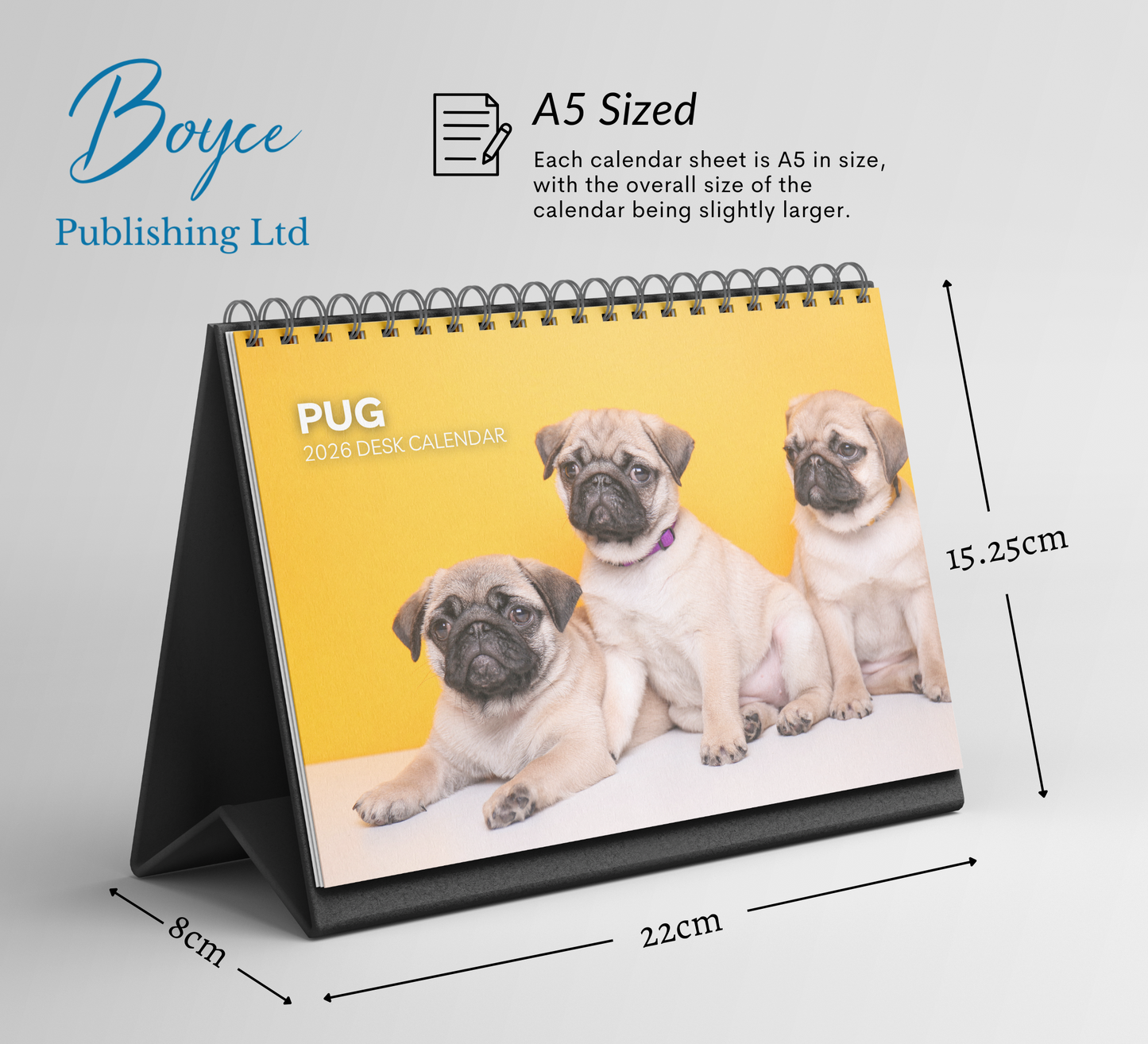 Pug Desk Calendar 2026-2027