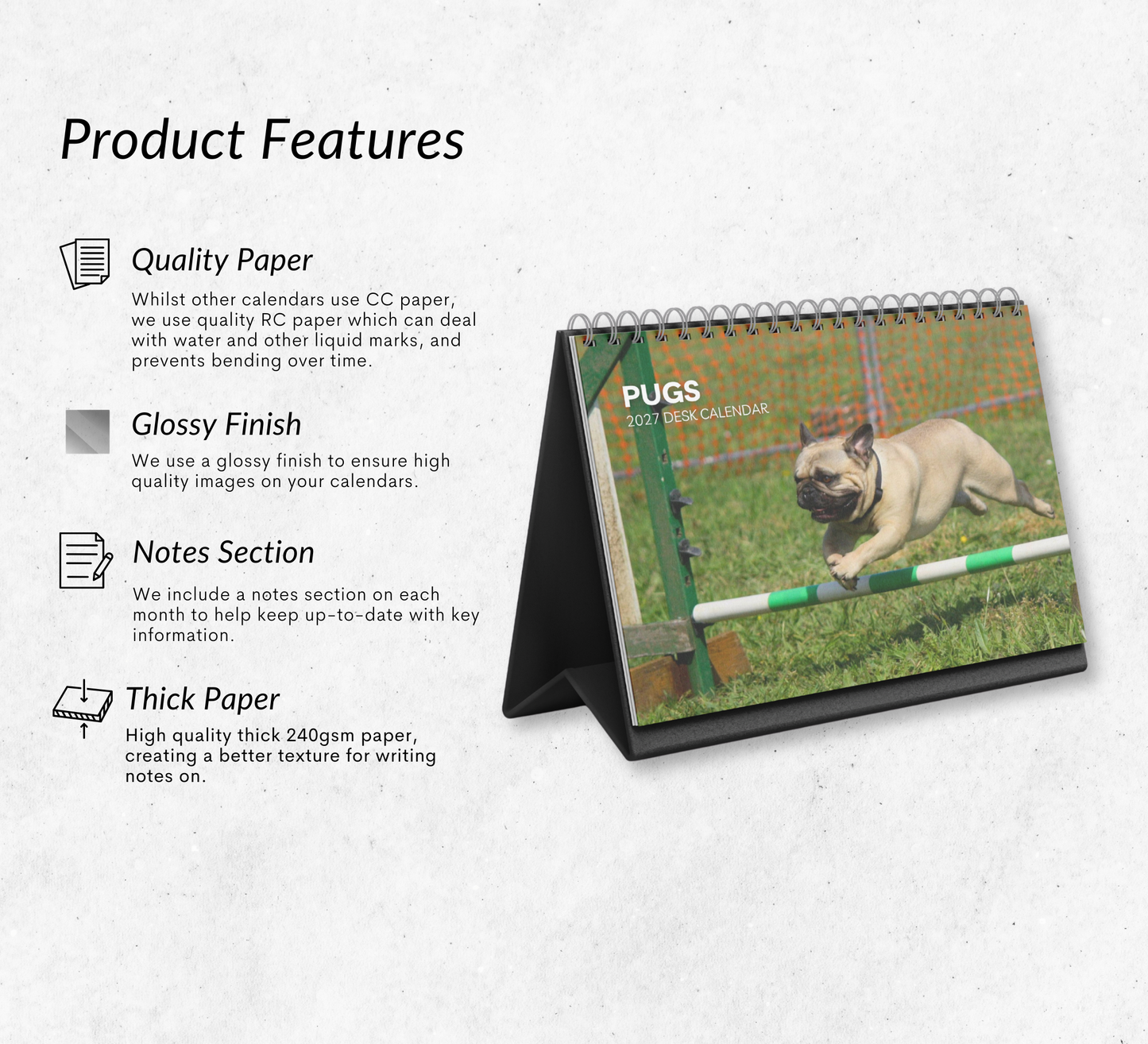 Pug Desk Calendar 2027-2028