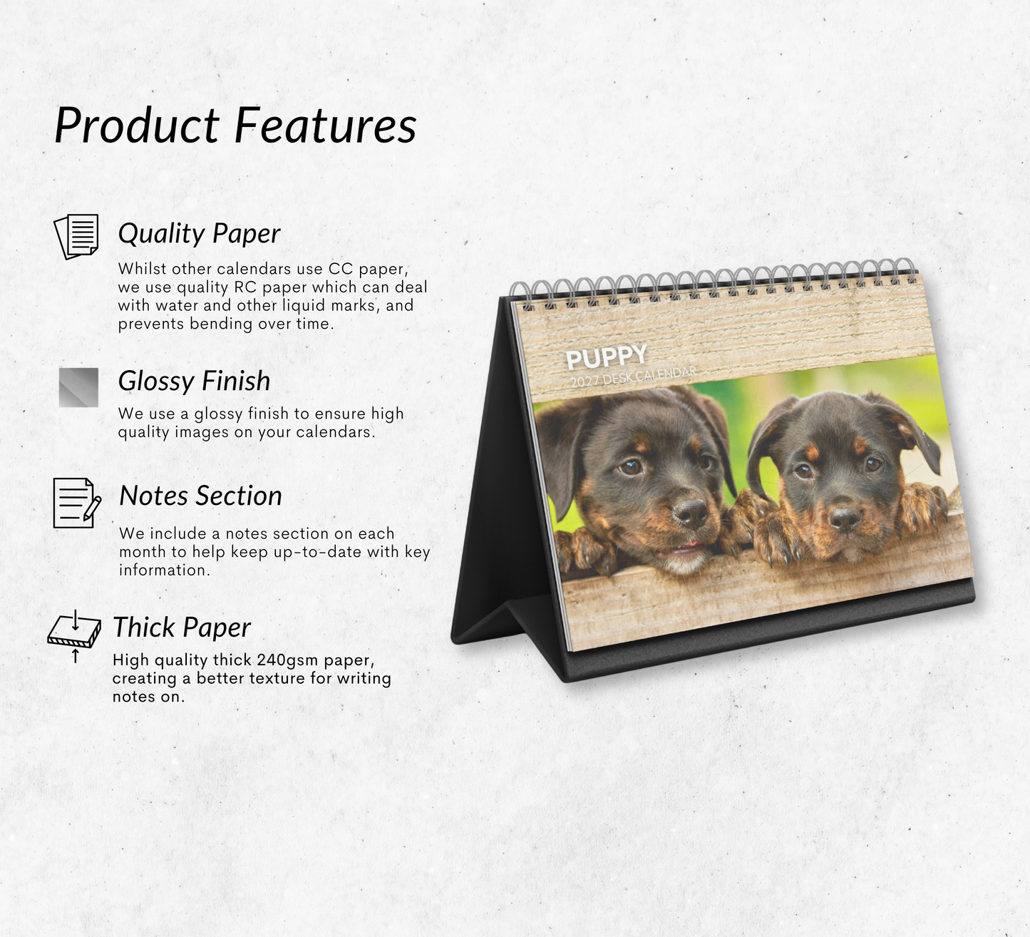 Puppy Desk Calendar 2027-2028