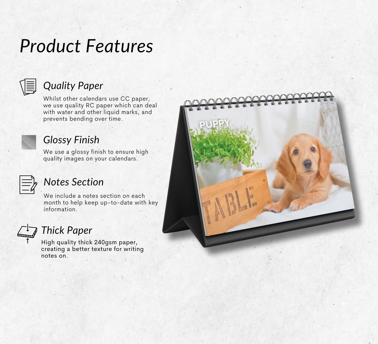 Puppy Desk Calendar 2026-2027