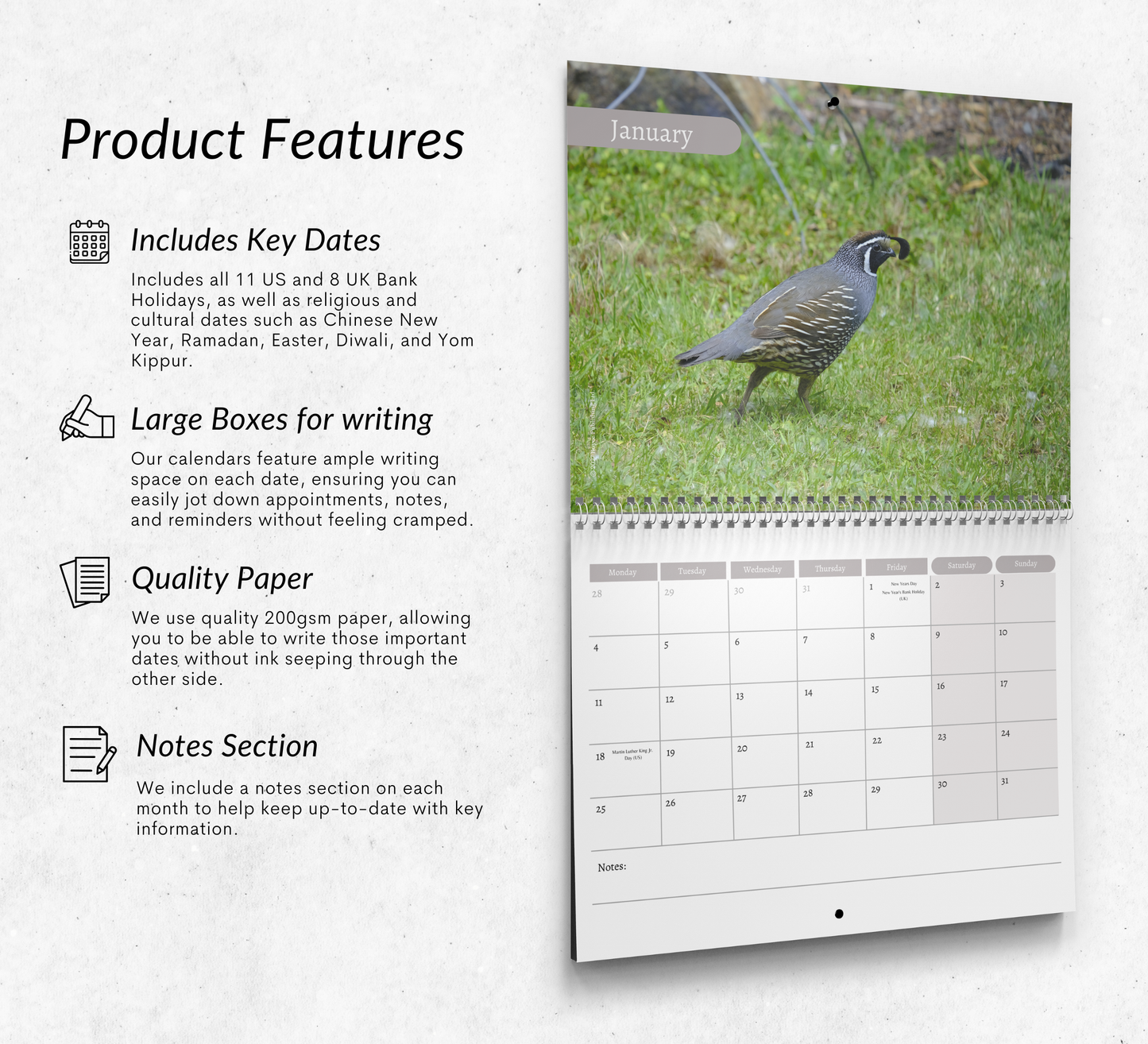 Quail Calendar 2027