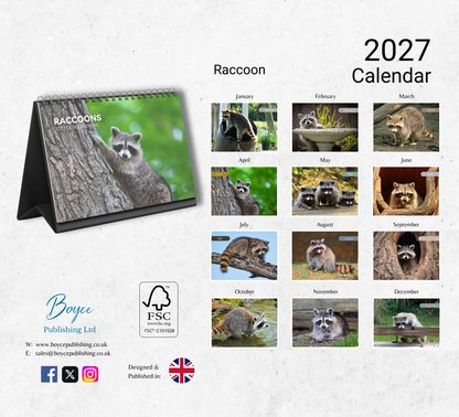 Raccoon Desk Calendar 2027-2028