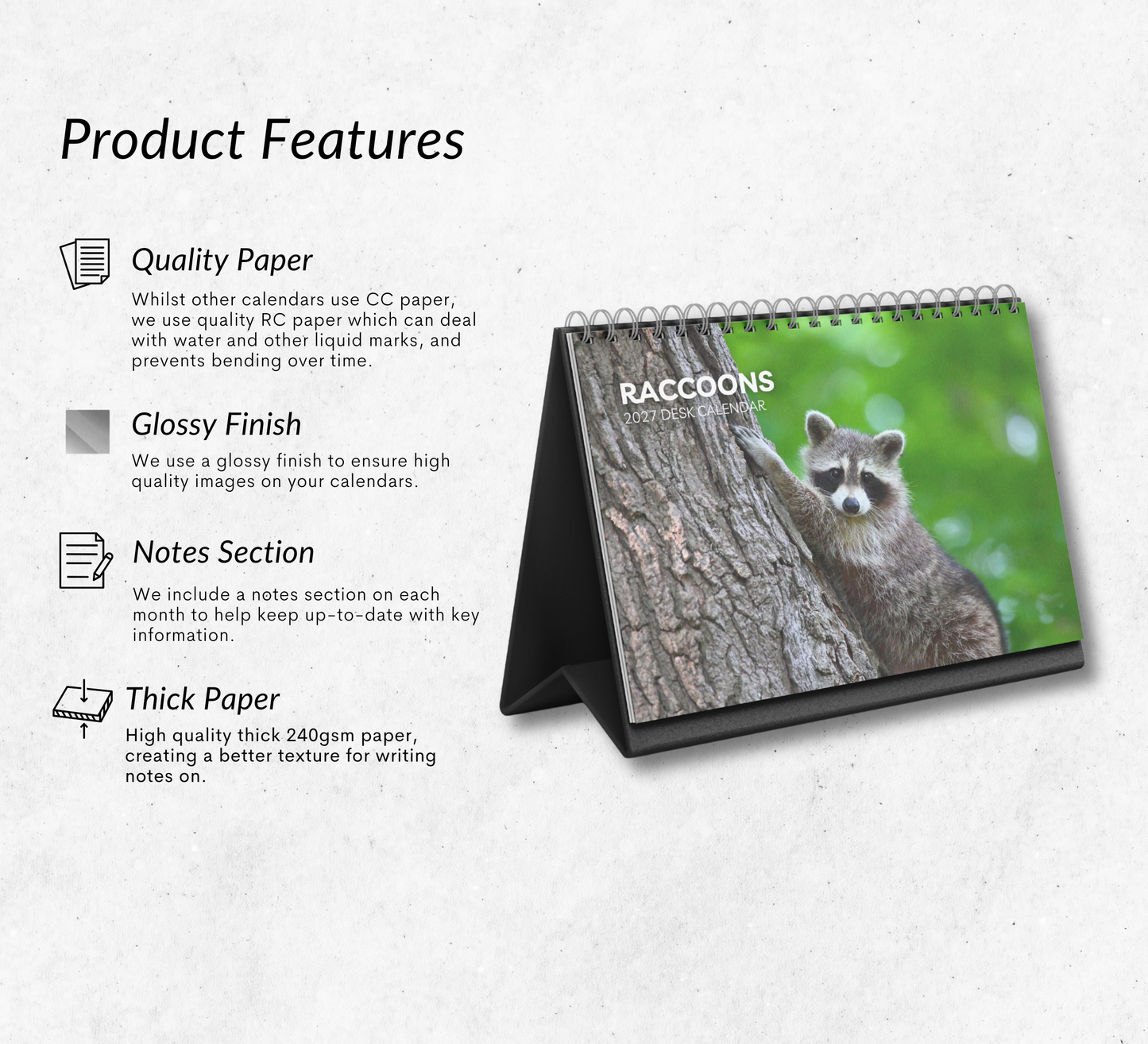 Raccoon Desk Calendar 2027-2028