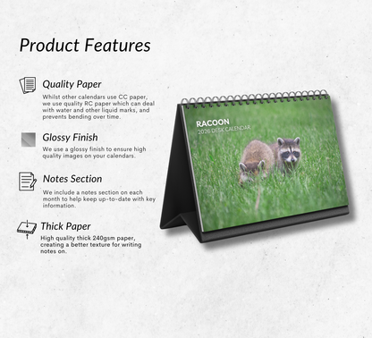 Racoon Desk Calendar 2026-2027