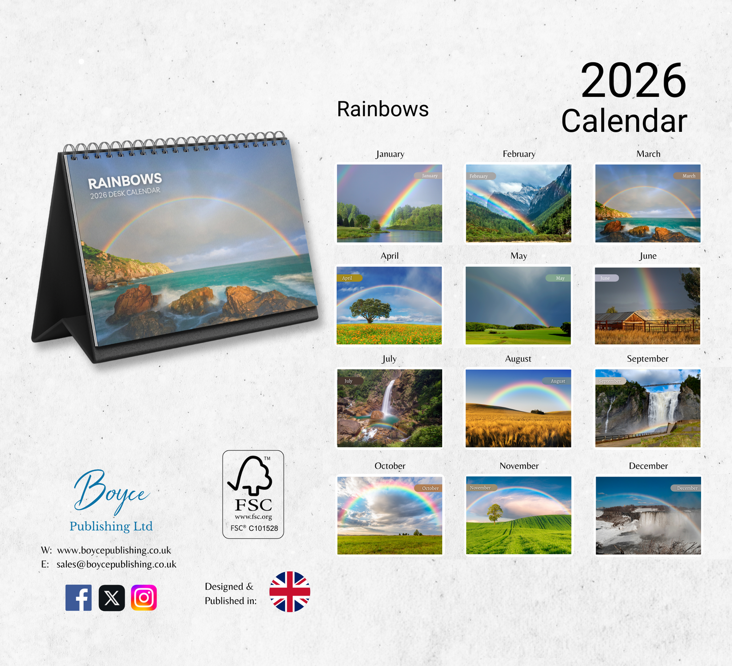 Rainbows Desk Calendar 2026-2027