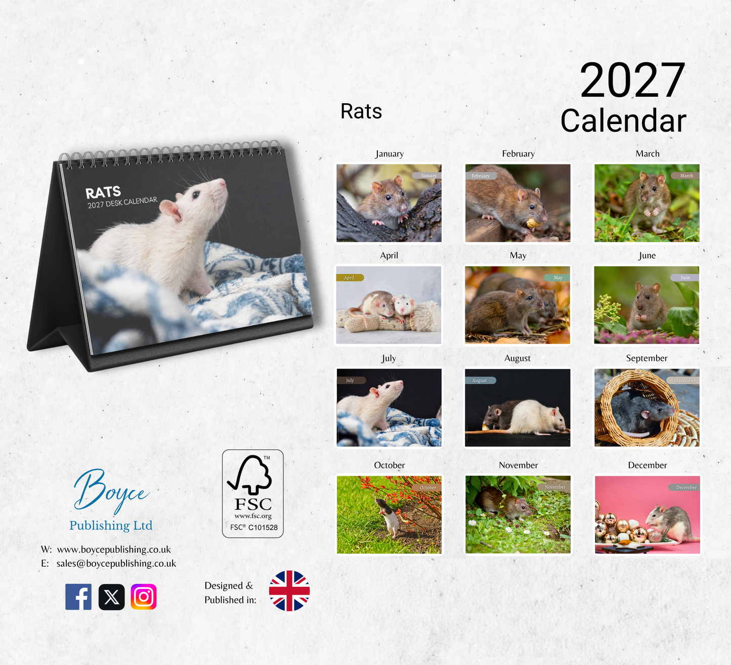 Rat Desk Calendar 2027-2028