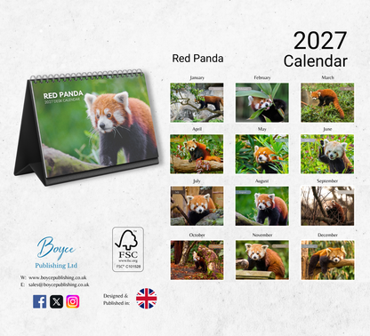 Red Panda Desk Calendar 2027-2028