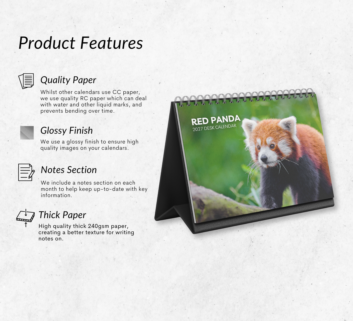 Red Panda Desk Calendar 2027-2028