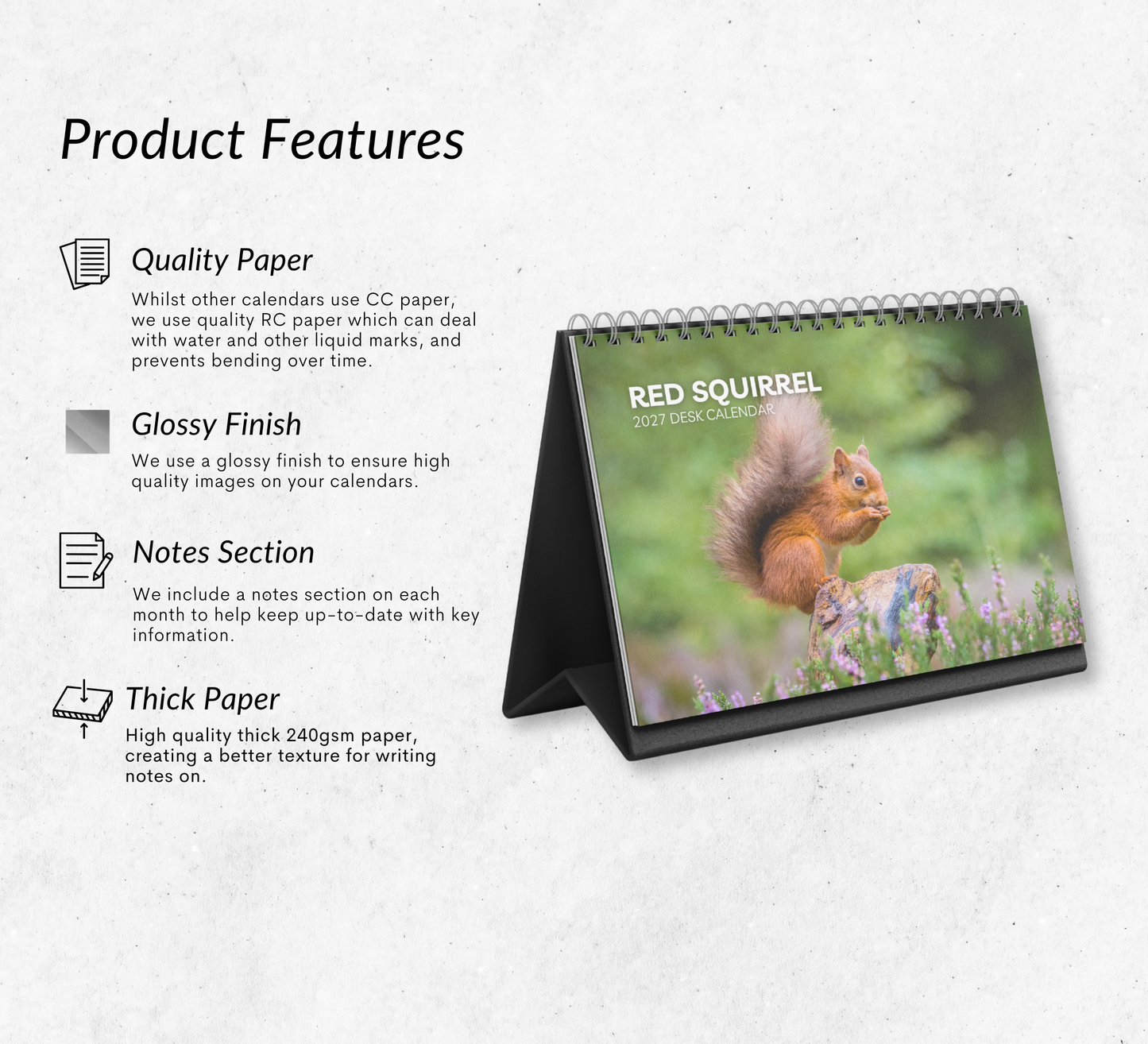Red Squirrel Desk Calendar 2027-2028