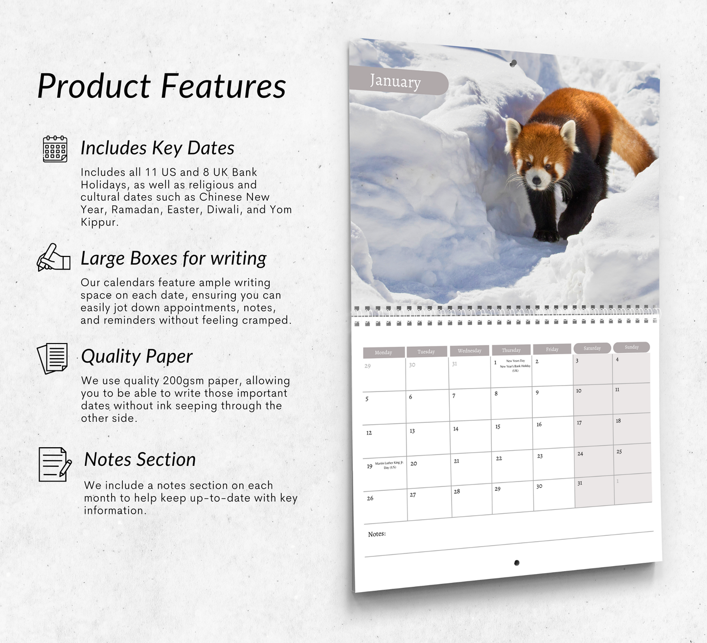 Red Panda Calendar 2026