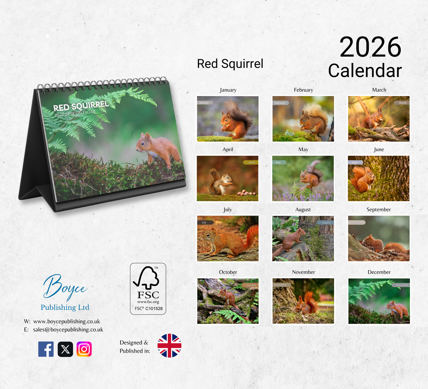 Red Squirrel Desk Calendar 2026-2027