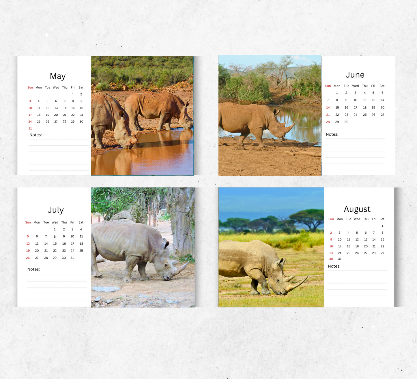 Rhino Desk Calendar 2026-2027