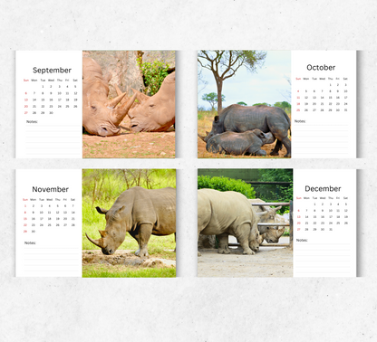 Rhino Desk Calendar 2026-2027