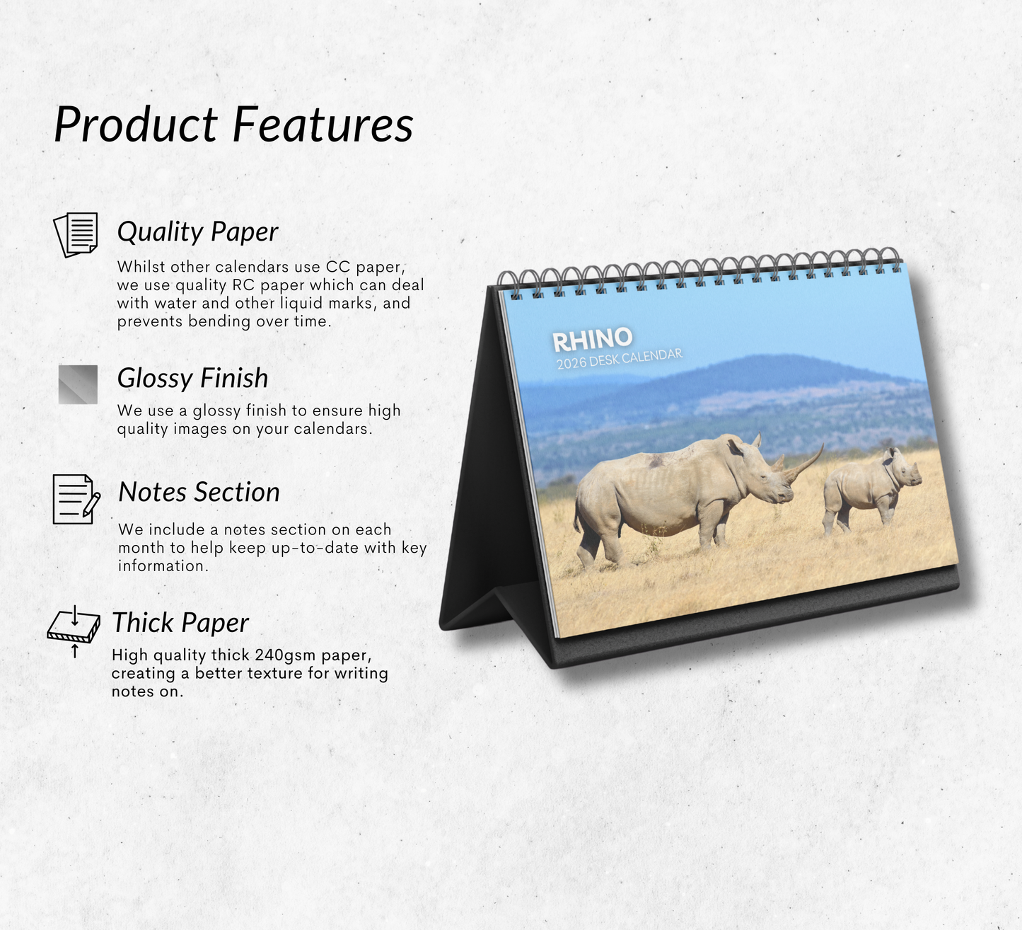Rhino Desk Calendar 2026-2027