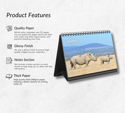 Rhino Desk Calendar 2026-2027