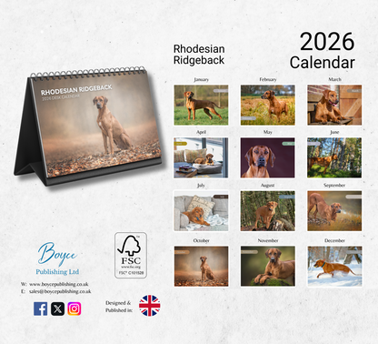 Rhodesian Ridgeback Desk Calendar 2026-2027