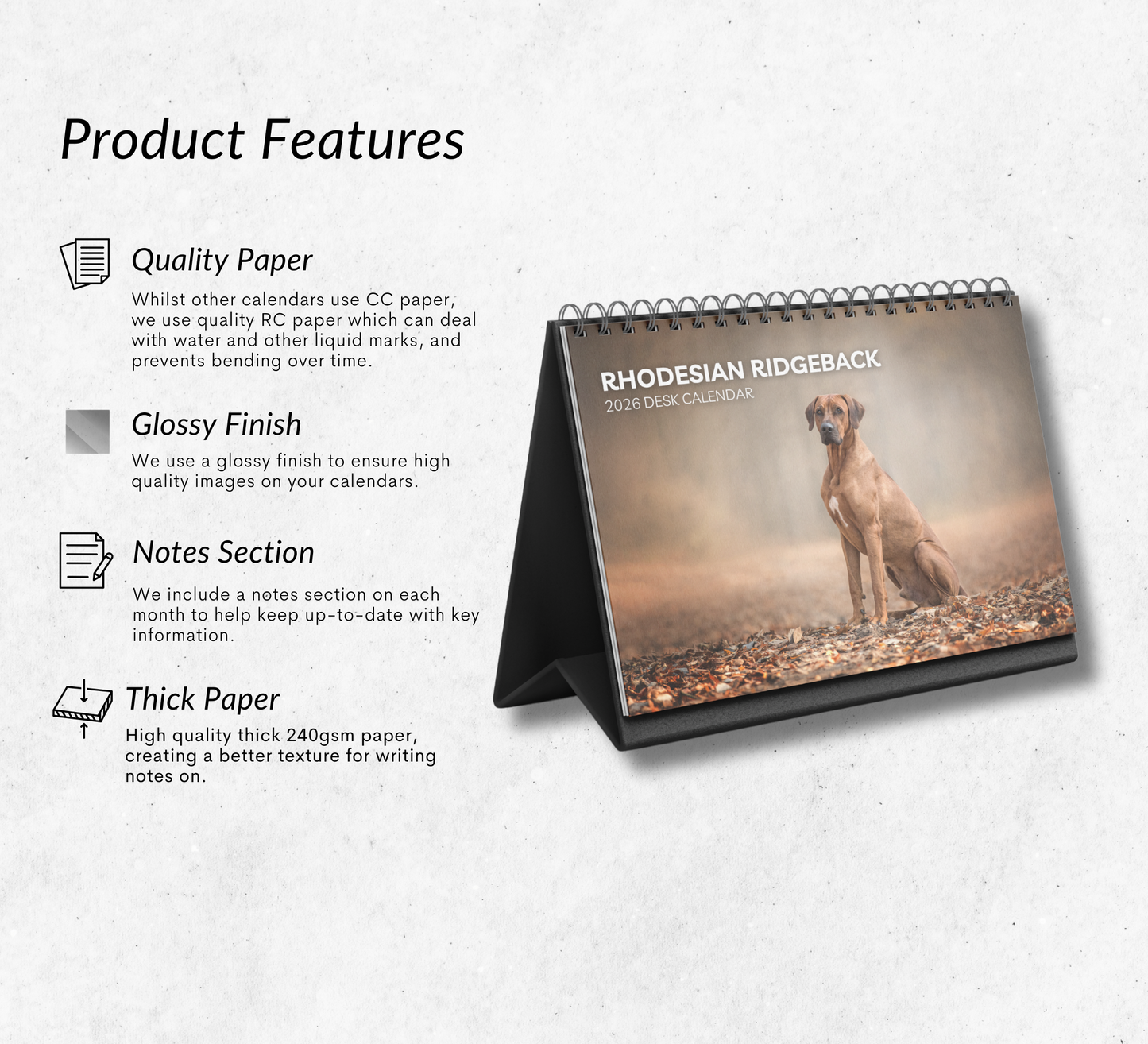 Rhodesian Ridgeback Desk Calendar 2026-2027