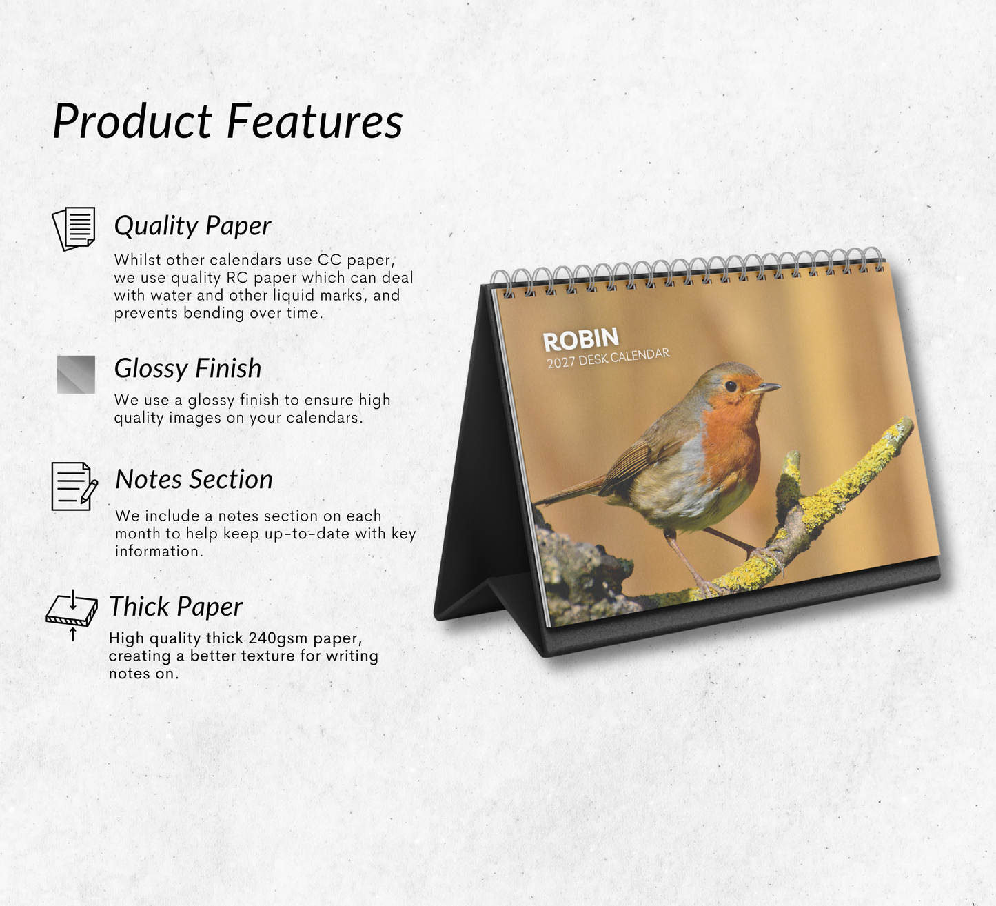 Robin Desk Calendar 2027-2028