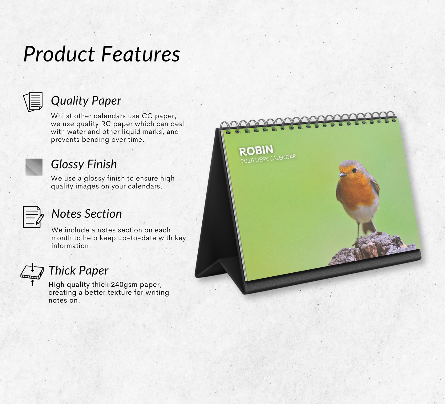 Robin Desk Calendar 2026-2027