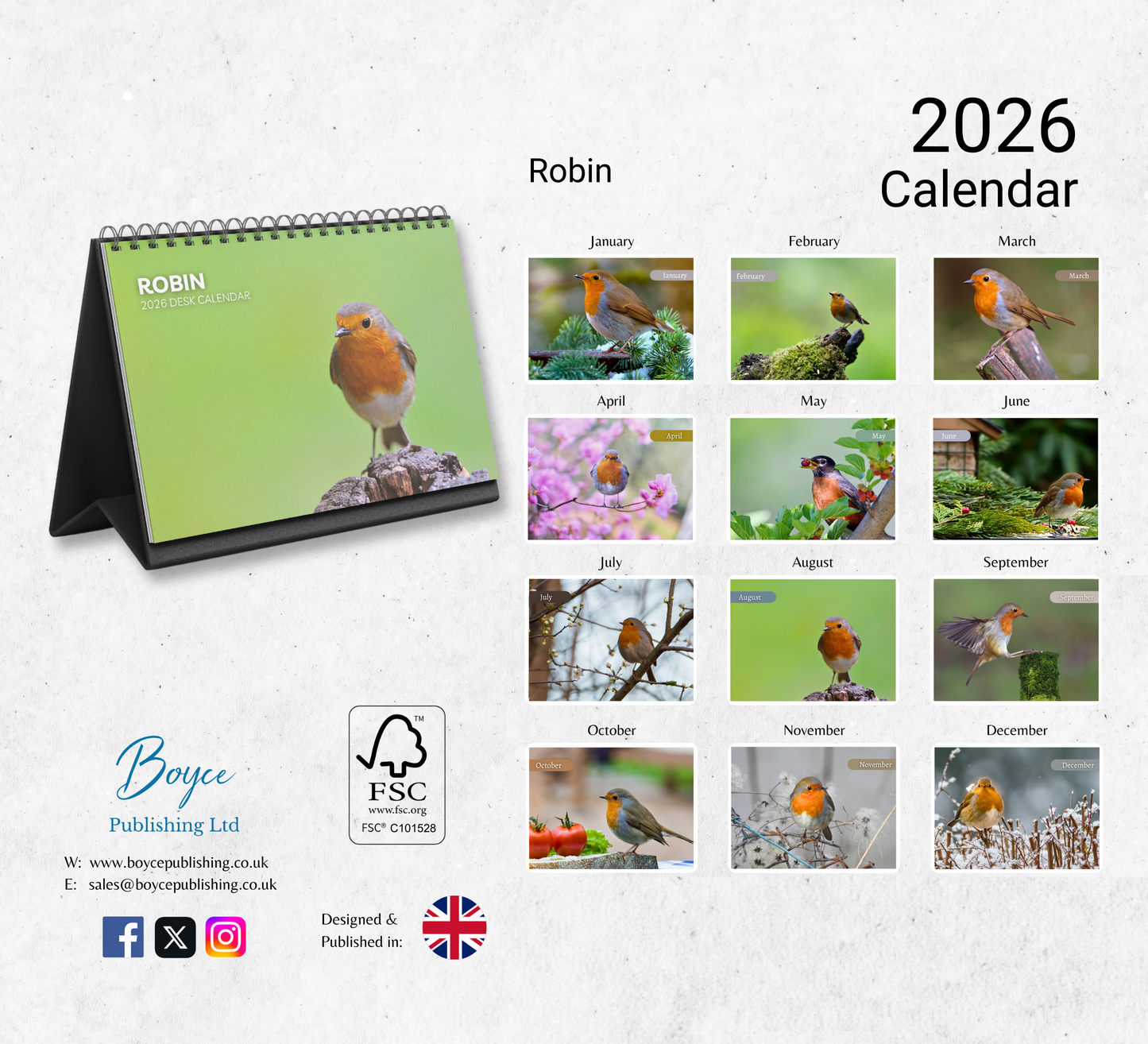 Robin Desk Calendar 2026-2027