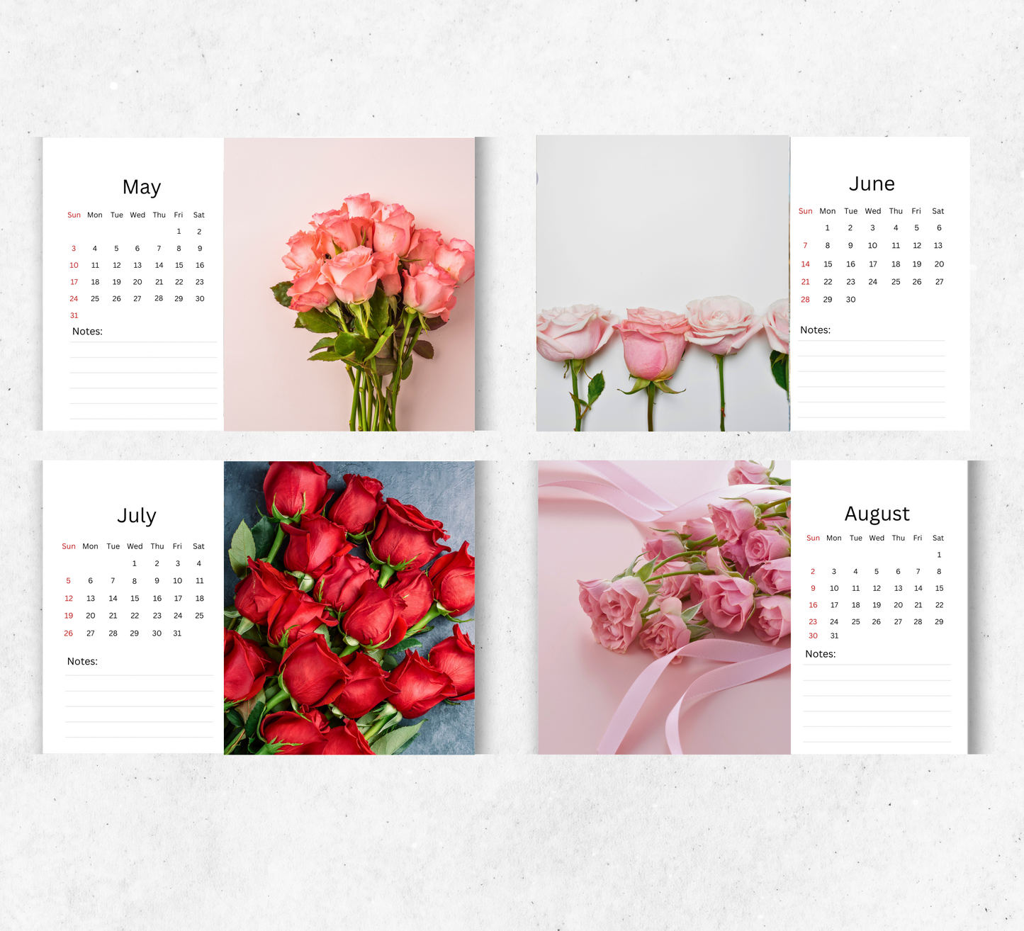 Roses Desk Calendar 2026-2027