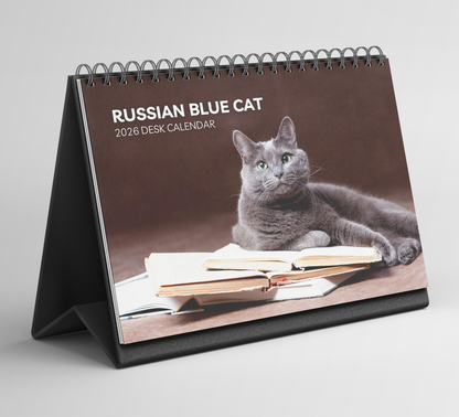 Russian Blue Cat Desk Calendar 2026-2027