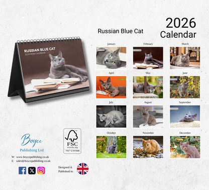 Russian Blue Cat Desk Calendar 2026-2027