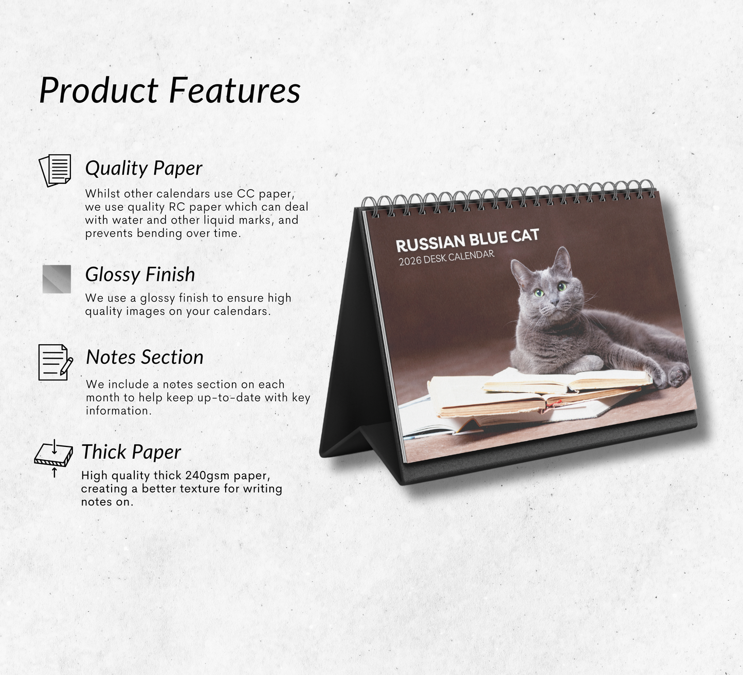 Russian Blue Cat Desk Calendar 2026-2027