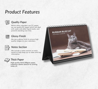 Russian Blue Cat Desk Calendar 2026-2027