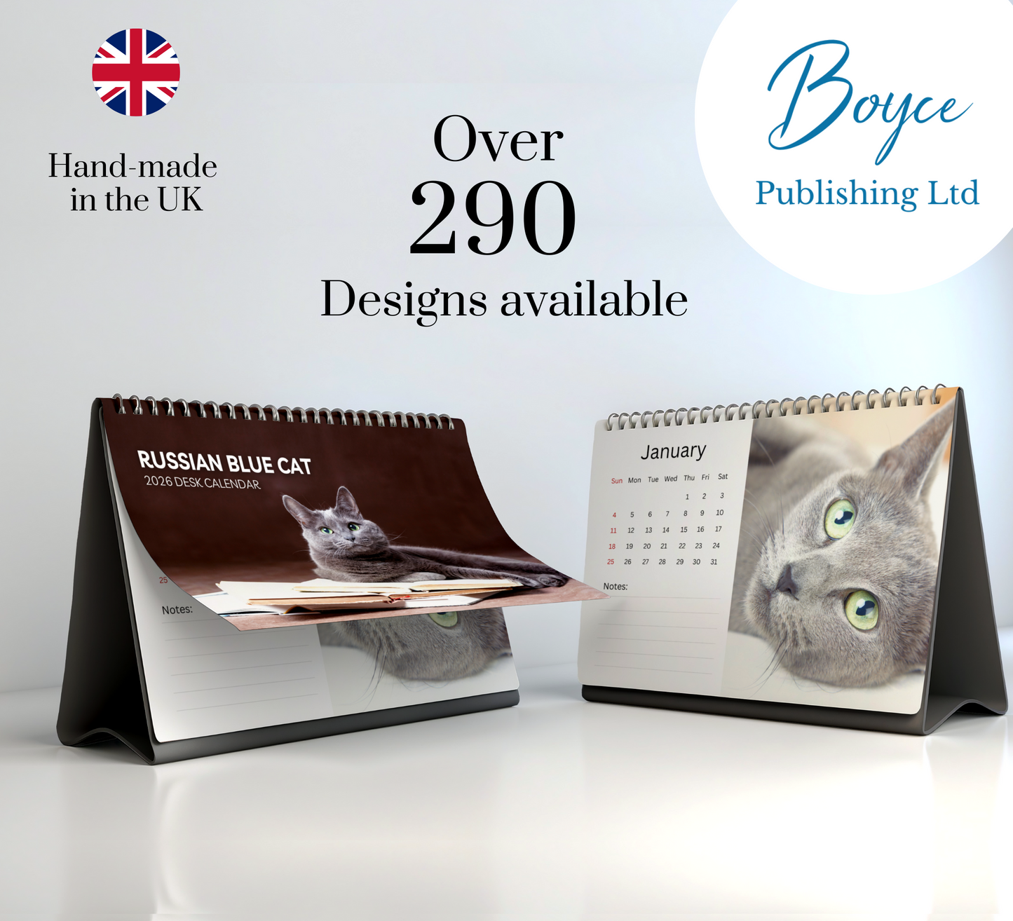 Russian Blue Cat Desk Calendar 2026-2027