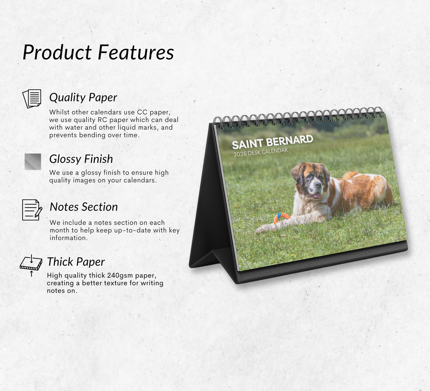 Saint Bernard Desk Calendar 2026-2027