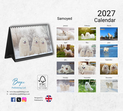 Samoyed Desk Calendar 2027-2028