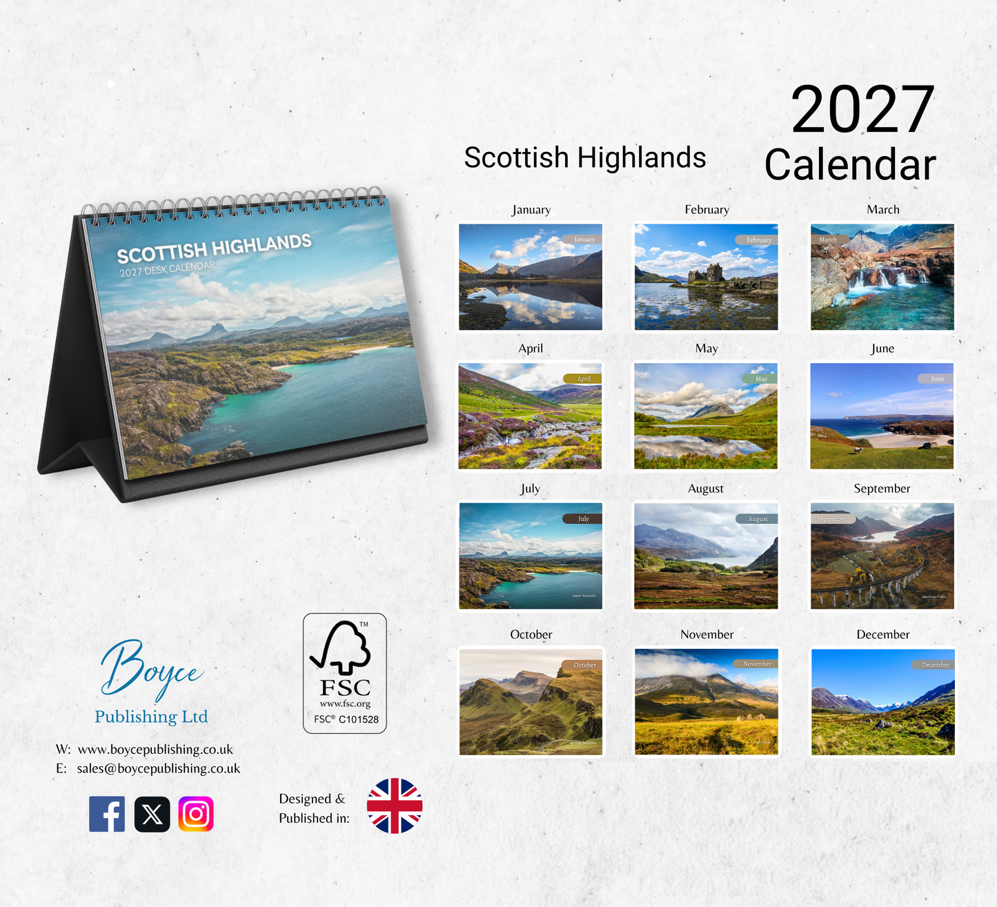 Scottish Highlands Desk Calendar 2027-2028
