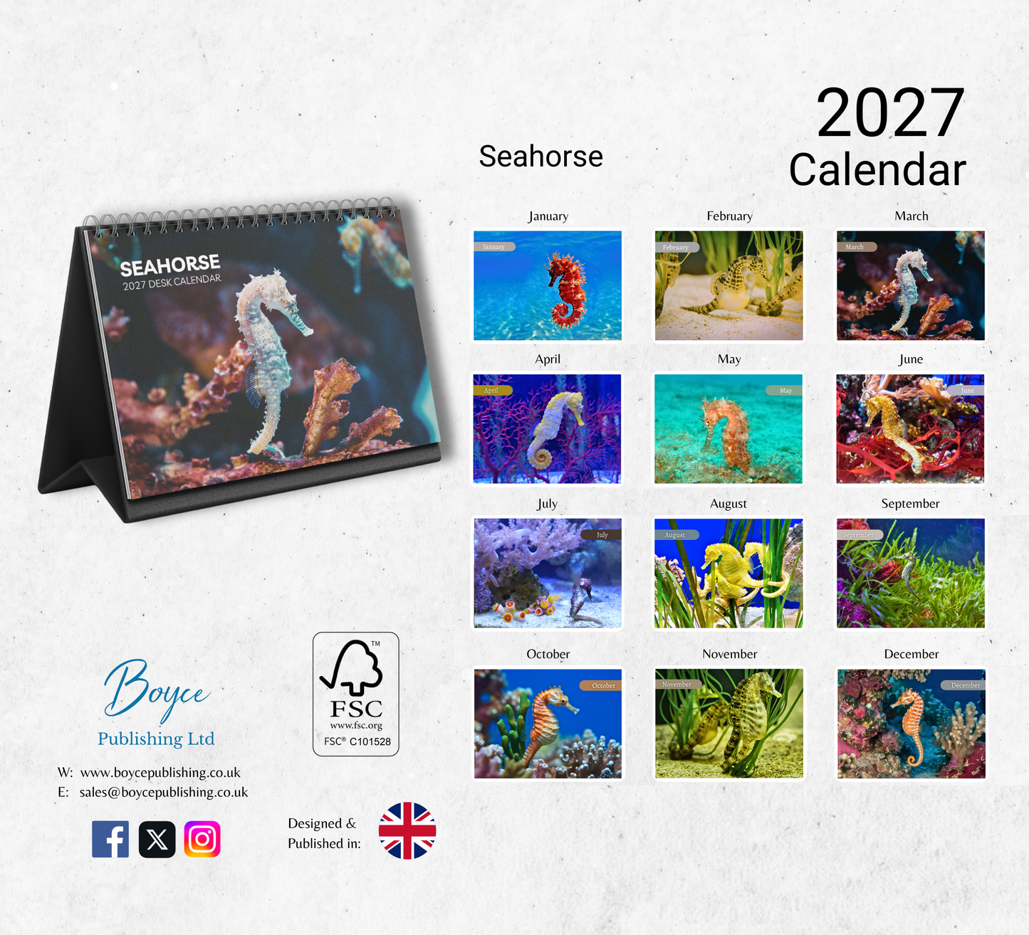 Seahorse Desk Calendar 2027-2028