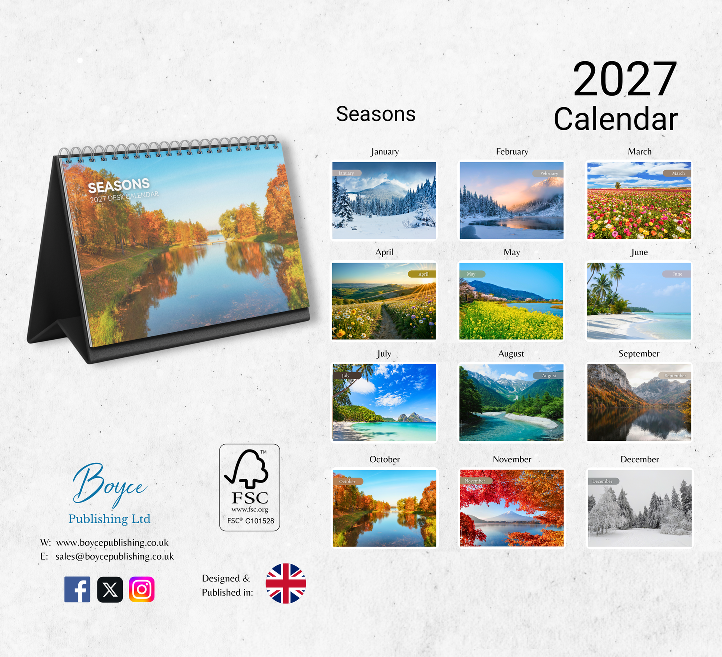 Seasons Desk Calendar 2027-2028