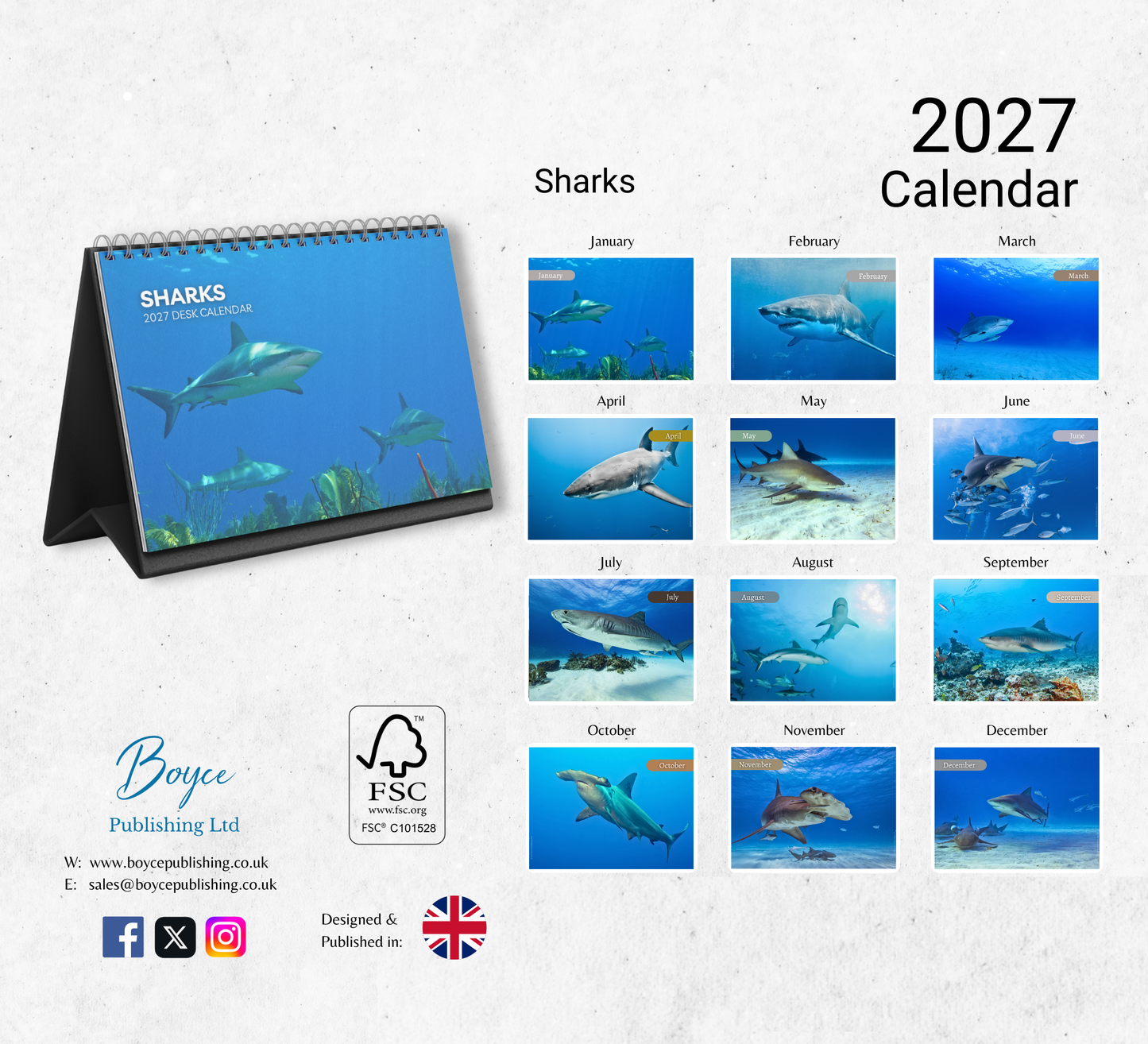 Shark Desk Calendar 2027-2028