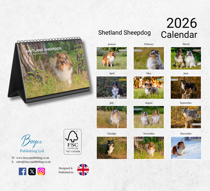 Shetland Sheepdog Desk Calendar 2026-2027