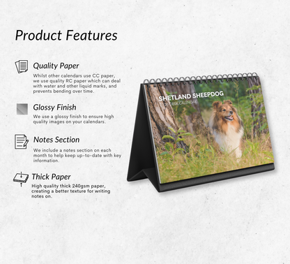 Shetland Sheepdog Desk Calendar 2026-2027