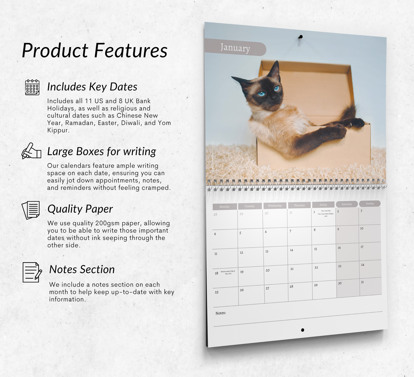 Siamese Cat Calendar 2027