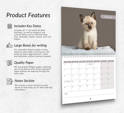 Siamese Cat Calendar 2026
